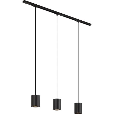 QAZQA Modern Track Lighting System with 3 Pendant Lights Black