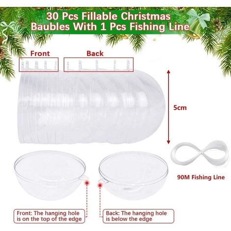 30 pezzi di palline di Natale trasparenti riempibili, palline di Natale in plastica, palline di Natale, palline di plastica, palline decorative riempibili, palline trasparenti per lavori fai da te (1/4)