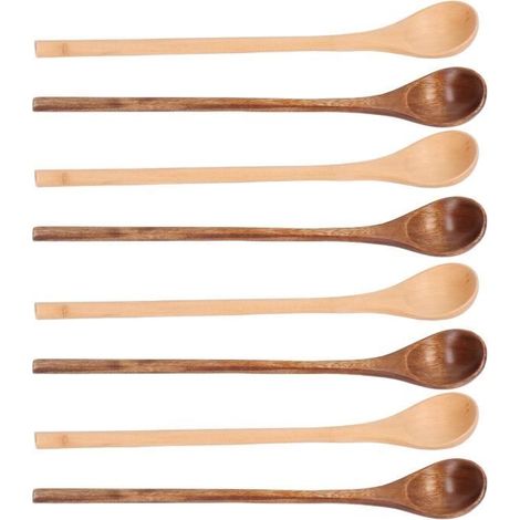 Cuillères en bois - QIILU - Lot de 8 - Bois de hêtre - Poignée confortable - Non toxique (1/4)