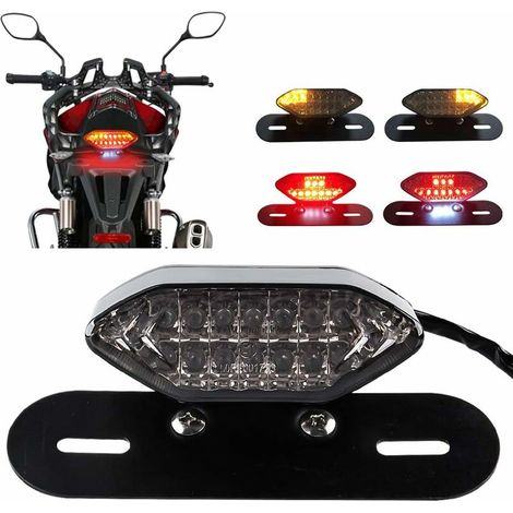 VURAHOME - Feu Arrière Modifié Pour Moto Intégré Feu Stop Led&Clignotant Voyant 16 Led 12V Moto Feux De Freinage Clignotants Connexion À Cinq Fils Avec Cadre De Montage En Fer Étanche-Fumé (1/5)