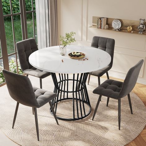 Runder Esstisch 100x75 cm Schwarz aus MDF mit Marmordekor und stabilem Metallgestell (1/5)