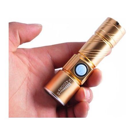 Mini-USB-Taschenlampe aus Aluminiumlegierung (Gold), LED-Taschenlampe mit starkem Licht, wiederaufladbar (1/4)