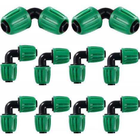 VooGenzek 10 Pièces16mm Raccords D'irrigation Goutte à Goutte, Adaptateur Coude D'Irrigation Goutte, Raccords D'irrigation Coudés, Connecteur de Tuyau D'irrigation, pour Jardin, Pelouse (Vert)