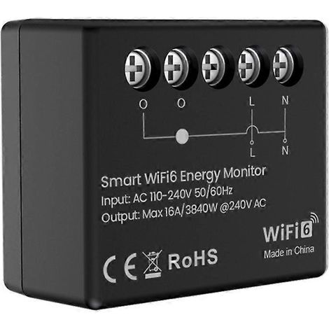 Interrupteur marche/arrêt Tuya WiFi 6 avec compteur d'énergie 16 A, surveillance intelligente de la consommation en temps réel et alerte de batterie faible. (1/5)