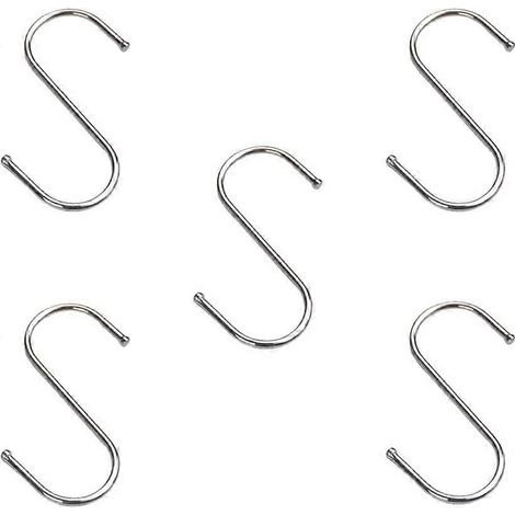 Crochets en S en acier inoxydable, lot de 5, crochets de suspension, crochets de cuisine, pour salle de bain, cuisine, chambre (1/5)