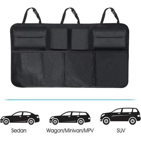 Organisateur de coffre durable avec 8 grands compartiments, sac de rangement pour voiture, fermeture Velcro amovible, pliable, étanche, sac de coffre universel (1/5)