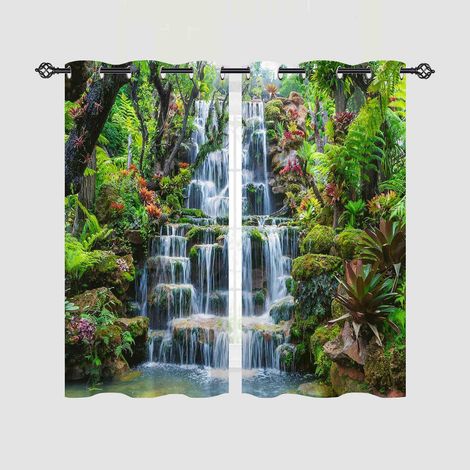 Rideau Occultant Nature Paysage Cascade Tenture Opaque à Oeillets Draperies Intérieurs Rideau Thermique Isolant pour Maison Chambre Salon Fenetre 2 Pièces L 60 x H 90 cm - 60L X 90H cm (2 Panneaux) (1/5)