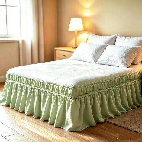 Juwenin Home Bed Skirt with Elastic Wrap Around - Easy Fit 15 Inch Drop Hotel Quality Adjustable Bed Skirt (Sage Green, King) (1/4)