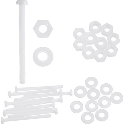 10 Jeu M5x50mm Vis À Tête Ronde Croisée En Nylon PA66 Boulons Phillips Écrous Hexagonaux Rondelles Plateaux Kit Assortiment, Boulon À Filetage Complet Métrique, Blanc (1/5)