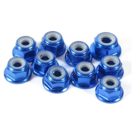 Lot de 10 écrous hexagonaux autobloquants M4 en aluminium avec insert nylon, bleu royal