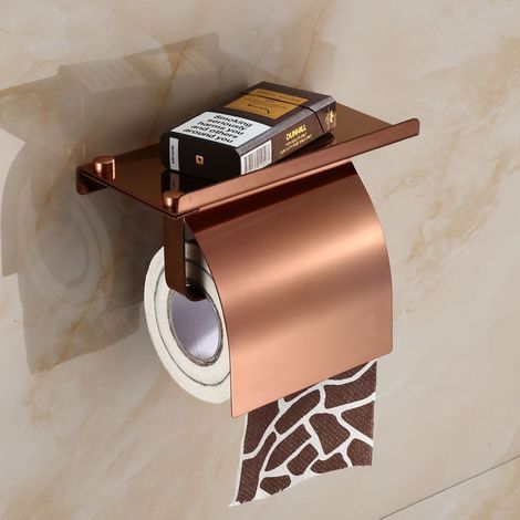 Hygiene Wall-Mounted Toilet Paper Holder - Rose Gold, Stainless Steel Toilet Paper Holder with Phone Holder for Bathroom and Kitchen (1/2)