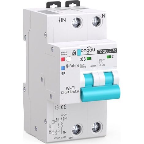 Mini smart WiFi circuit breaker with energy monitoring, controlled by the Tuya/Smart life DIY app (1-63 A adjustable) (2P) (1/4)