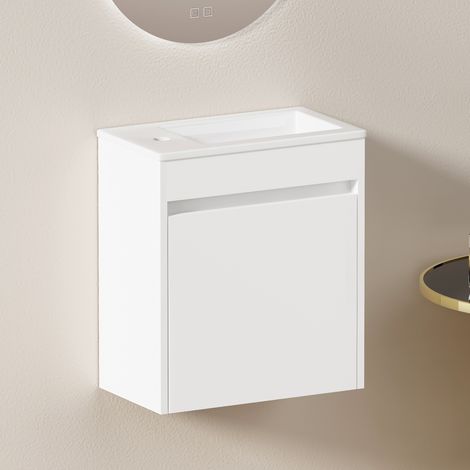 Meuble avec vasque 46 cm blanc avec 1 porte à fermeture amortie HAVRYA (1/5)