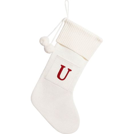 Chaussette De Noël - Tricotée En Acrylique - Lettre Brodée Personnalisable - 42 Cm - Pour Décoration Festive Et Cadeaux - 1 Pièce (1/5)