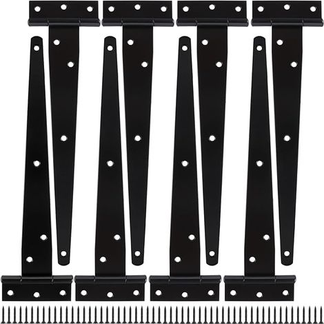 8 bisagras en forma de T de 25 cm, bisagras de metal galvanizado de alta resistencia, bisagras negras en forma de T de 25 cm con tornillos para puertas de cobertizos, puertas de jardín y ventanas. (1/5)