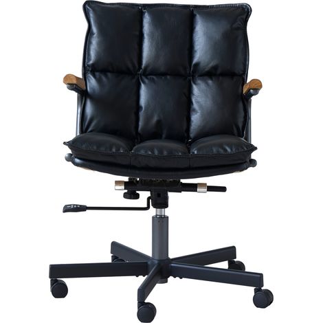 Silla de oficina ergonómica de piel con ruedas, altura regulable y reposabrazos de roble (1/5)