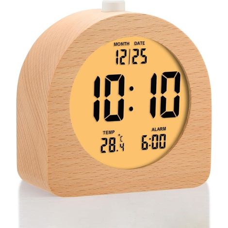 Réveil Numérique Bois - 1 Unité - Design Carré - Affichage LCD et Veilleuse - Chambre et Bureau - 10 cm (1/5)