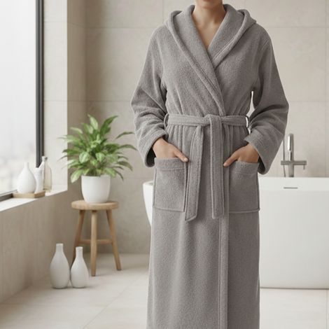 Albornoz Satofa, 100% Algodón con Capucha, Talla s, Gris (1/4)