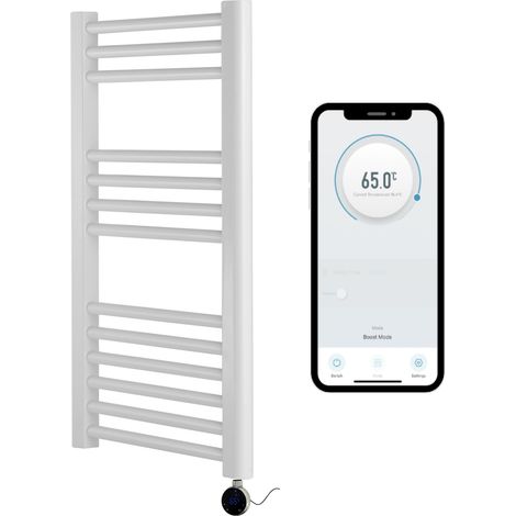 White  Electric Smart WiFi Controlled Heated Towel Rail 400mm W x 800mm H Straight  7 Day Programmable Timer App Compatibility Chrome  Element