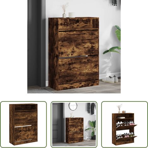 Holzschrank - Schuhschrank mit 2 Klappen Räuchereiche 80x34x116 cm (1/5)