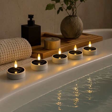 Lot de 6 Bougies Solaires LED pour Jardin, Effet Flamme Vacillante, Blanc Chaud, Allumage Automatique, Autonomie jusqu'à 8 h (1/5)
