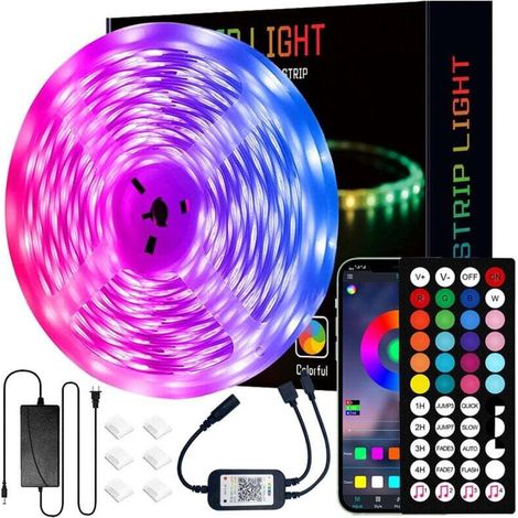 15 m Bluetooth-LED-Streifen, 5050 RGB-LED-Streifen, Steuerung per Smartphone-App und Fernbedienung, Musiksynchronisation/Timer-Funktion, mehrfarbig