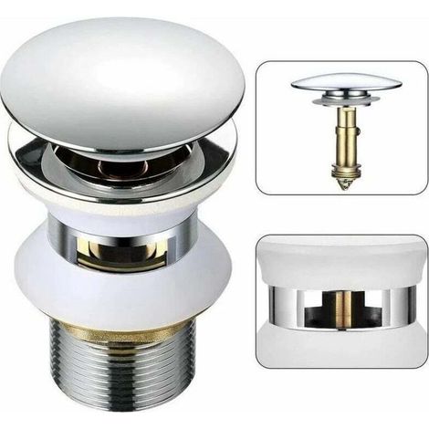 Bonde d'évier universelle avec trop-plein, à ouverture automatique, push-open, click-clack, pour salle de bain, 1-1/4 laiton chromé