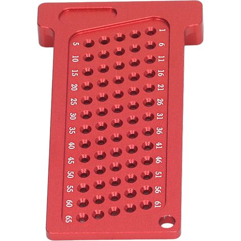 Règle de traçage portable en alliage d'aluminium, rouge, pour le positionnement des trous de 65 mm dans le travail du bois. Idéale pour le bricolage. (1/5)