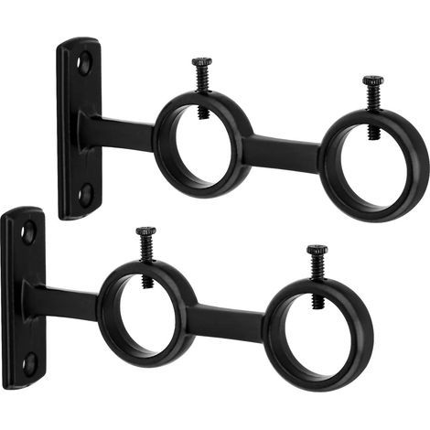 Support de tringle à rideau double, 2 pièces, fixation murale, pour tringle à rideau de diamètre 15-25 mm (noir) (1/5)
