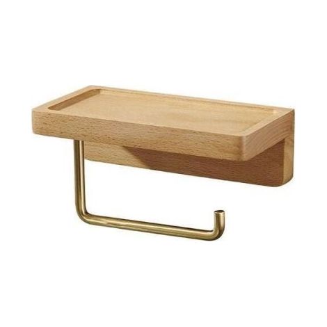 (Beech) Toilet Paper Holder Double Installation Solid Wood Beech Toilet Paper Holder Wall Mounted Self-Adhesive Rounded Corners Paper Roll Holder Decor for Bathroom Kitchen (1/5)