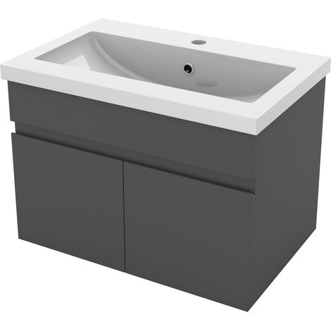 Acezanble 600mm Bathroom Vanity Unit with Ceramic Basin Sink 2 Doors Wall Hung Matt Grey Bathroom Cabinet Storage Furniture (1/5)