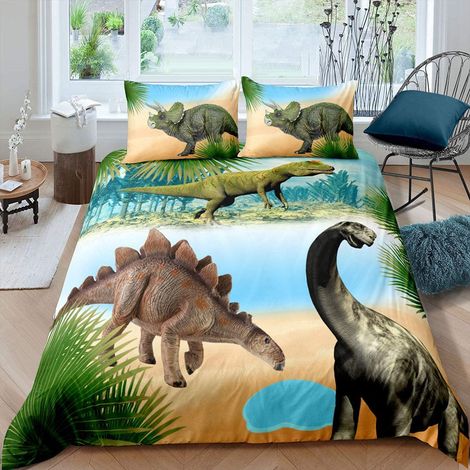Parure de lit 2 pièces 3D en microfibre ultra douce - Avec housse de couette 100 x 135 cm et taie d’oreiller 40 x 60 cm - Motif dinosaures - Pour garçon et fille (1/5)