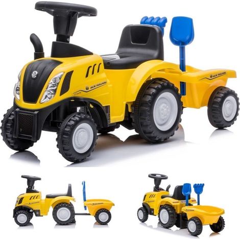Trattore cavalcabile per bambini di un anno, con rimorchio, New Holland, giallo. (1/5)