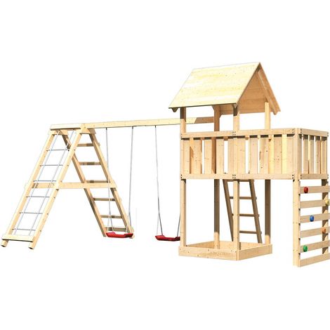 Akubi Lotti Satteldach natur DSA+KG+ABP+Kletterwand