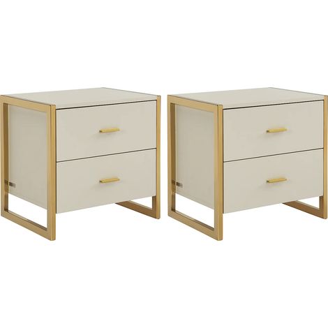 Comodino 2 cassetti MDF Beige e Dorato - Lotto di 2 - OMBRELIA (1/5)