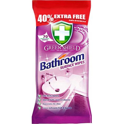 Lingettes nettoyantes antibactériennes Green Shield pour salle de bain, 70 unités.