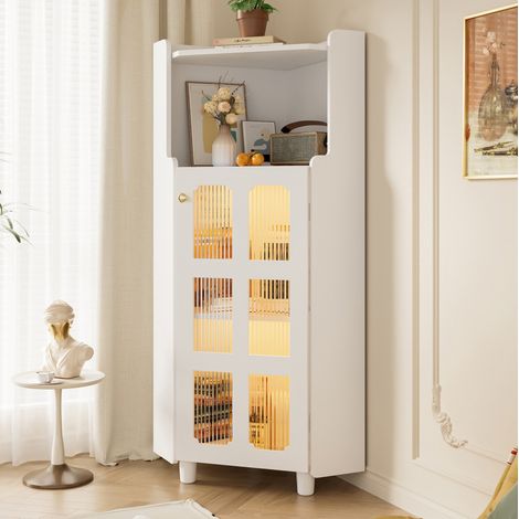 Mobile angolare 63.5x63.5x124 cm bianco in MDF laccato con LED controllato da app