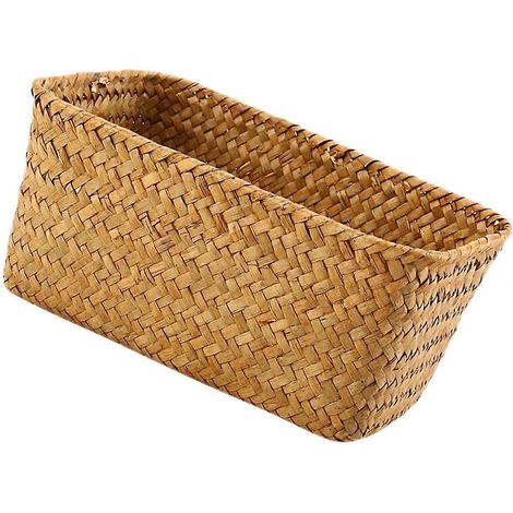 Panier de rangement marron clair compatible avec l'organisation de bureau, panier en jonc de mer tissé à la main (1/5)