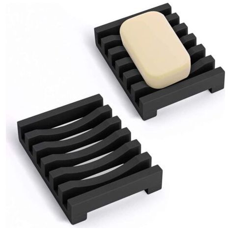 (Schwarz) 2er-Set lange Seifenschale, Silikon-Seifenschale mit selbstentleerendem, trocknendem Design, für Küche, Duschraum, Badezimmer (1/5)