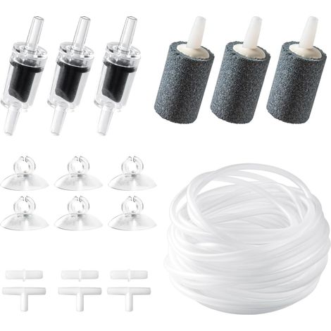 Aquarium Air Line Kit, Air Pump Aquarium Accessories, with Black Air Stone, 10m Air Line Hose, Check Valve, Suction Cup, White Connectors (1/5)