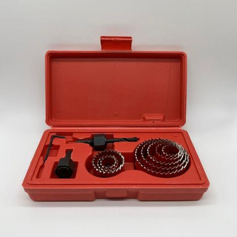 Set de 11 ouvre - trous pour le travail du bois, forets à ouverture circulaire pour panneaux de bois minces, panneaux de PVC et panneaux en plastique (rouge - set de 11) (1/5)