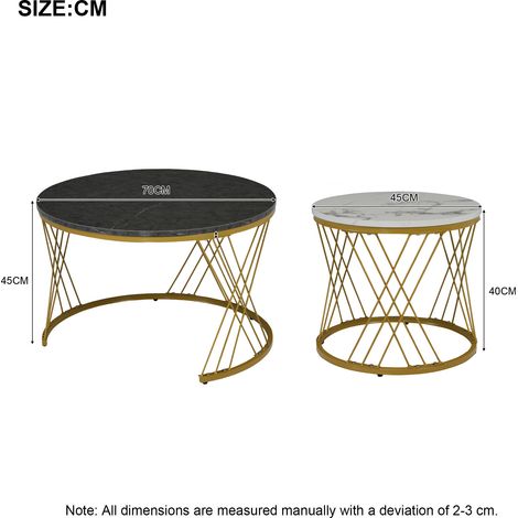 (WF300416AAA) Table de chevet moderne. Encombrement de tables en marbre. Canapé avec des tables autour. Tables rondes. Ensemble de 2 tables. Couleur dorée. Cadre en or. (1/5)