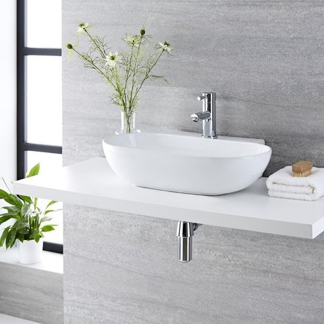 Ensemble Vasque Ovale Suspendue Otterton 55 X 39.5CM & Mitigeur Monotrou