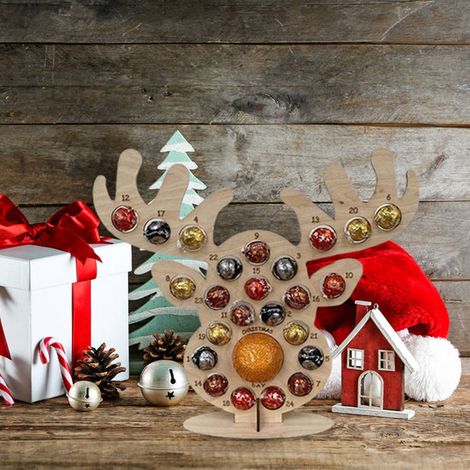 Calendrier de l'Avent de Noël en bois, présentoir en forme de tête de cerf avec 24 trous, idéal pour décorer un sapin de Noël et présenter des chocolats et des bonbons. (1/5)