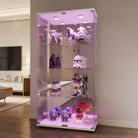 Vitrine en Verre 4 Étagères avec Portes,164x81x37 cm Vitrines Salon Vitrine pour Collection,Meuble Vitrines Verres avec LED et Portes,Transparent Armoir de Verres