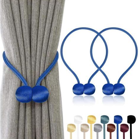 Lot de 2 - Embrasse Rideau - Aimant Décoratif - Fixation Sans Perçage - Pour Salon Chambre Salle De Bain - Bleu Foncé - 47x49 cm (1/5)
