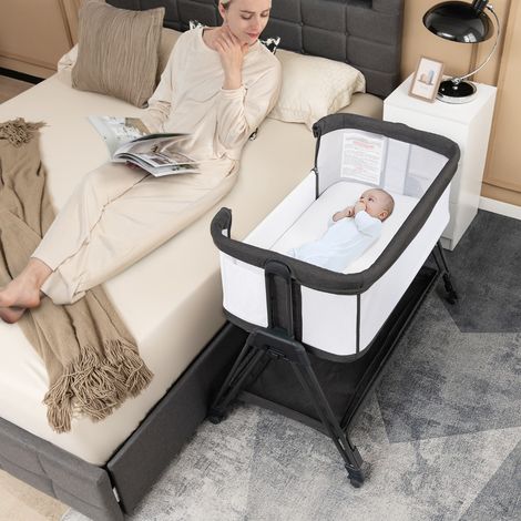 Lit de Chevet pour Bébé Berceau Lit Pliant Portable Berceau Réglable avec Rangement Noir CW12755 (1/2)