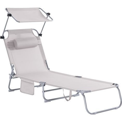 SoBuy Lettino Prendisole Pieghevole Cuscino e tettuccio Regolabile 4 Angoli di reclinazione con Organizer Beige OGS48-MI (1/5)