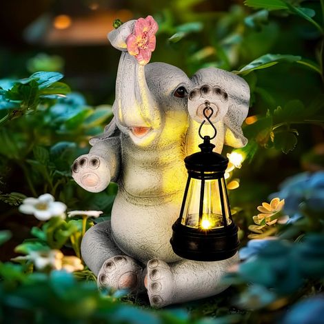 Statue solaire d'éléphant gris clair pour jardin, extérieur, terrasse, décoration de cour, cadeau pour maman ou femme, décoration d'éléphant outdoor (1/5)