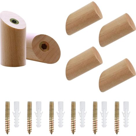 Lot de 6 Crochets Muraux en Bois pour Suspendre des Manteaux, Crochet Porte Manteau Mural Bois (3 x 6 cm) pour Vêtements écharpes (1/5)